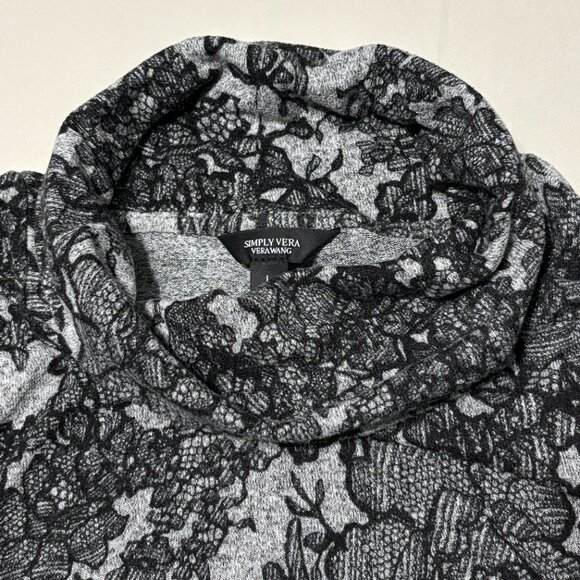 Simply Vera Vera Wang Gray Black Floral Lace Print Top L Cowl Neck Stretch Soft - Picture 7 of 14